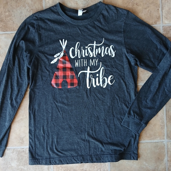 Bella Canvas Red and Gray Long Sleeve Tee Festive Design - Picture 1 of 2